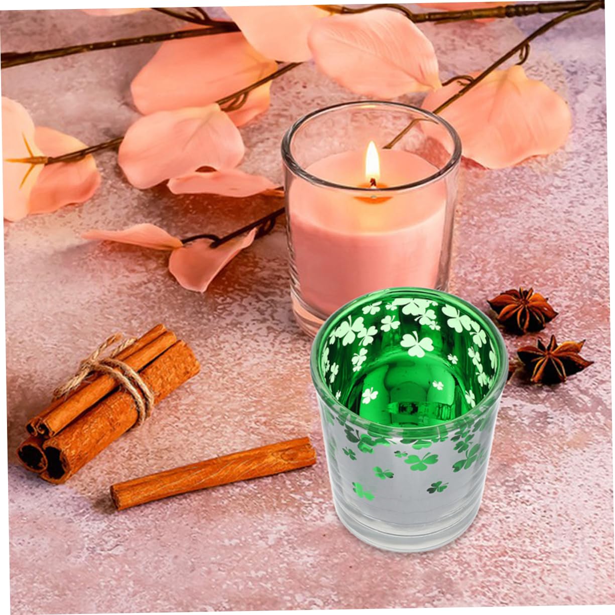 BESTOYARD 12pièces Bougeoirs Verre Vert pour Saint-Patrick Décorations De Table Festives avec Motif De Trèfle pour Fêtes Bars Et Cafés
