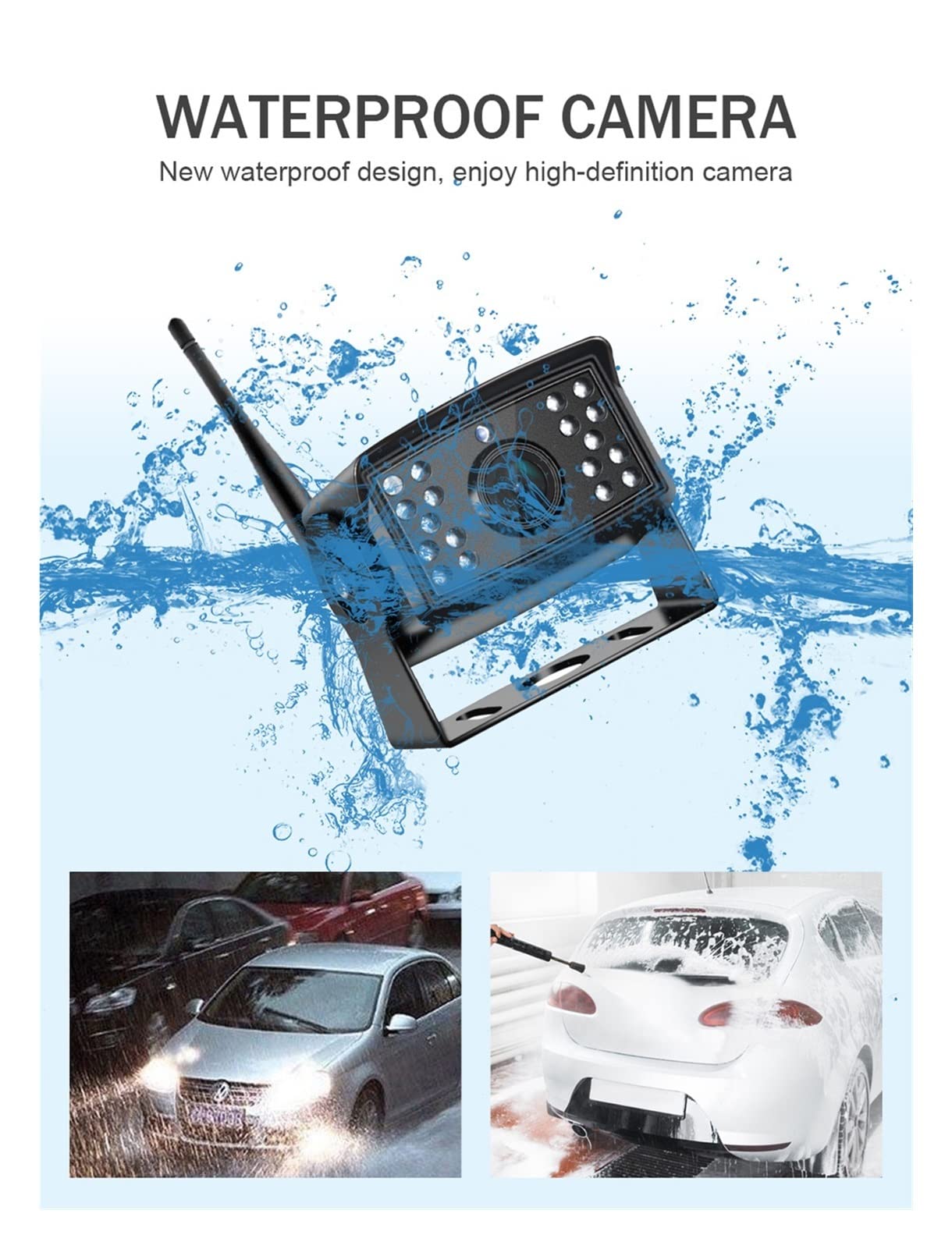 GPS pour Voiture, AHD 9 Moniteur de Voiture sans Fil Pouce 4CH Quad DVR Dash Moniteurs Affichage IPS Écran Video Recorder Camion WiFi Caméra véhicule Backup(Only Camera)