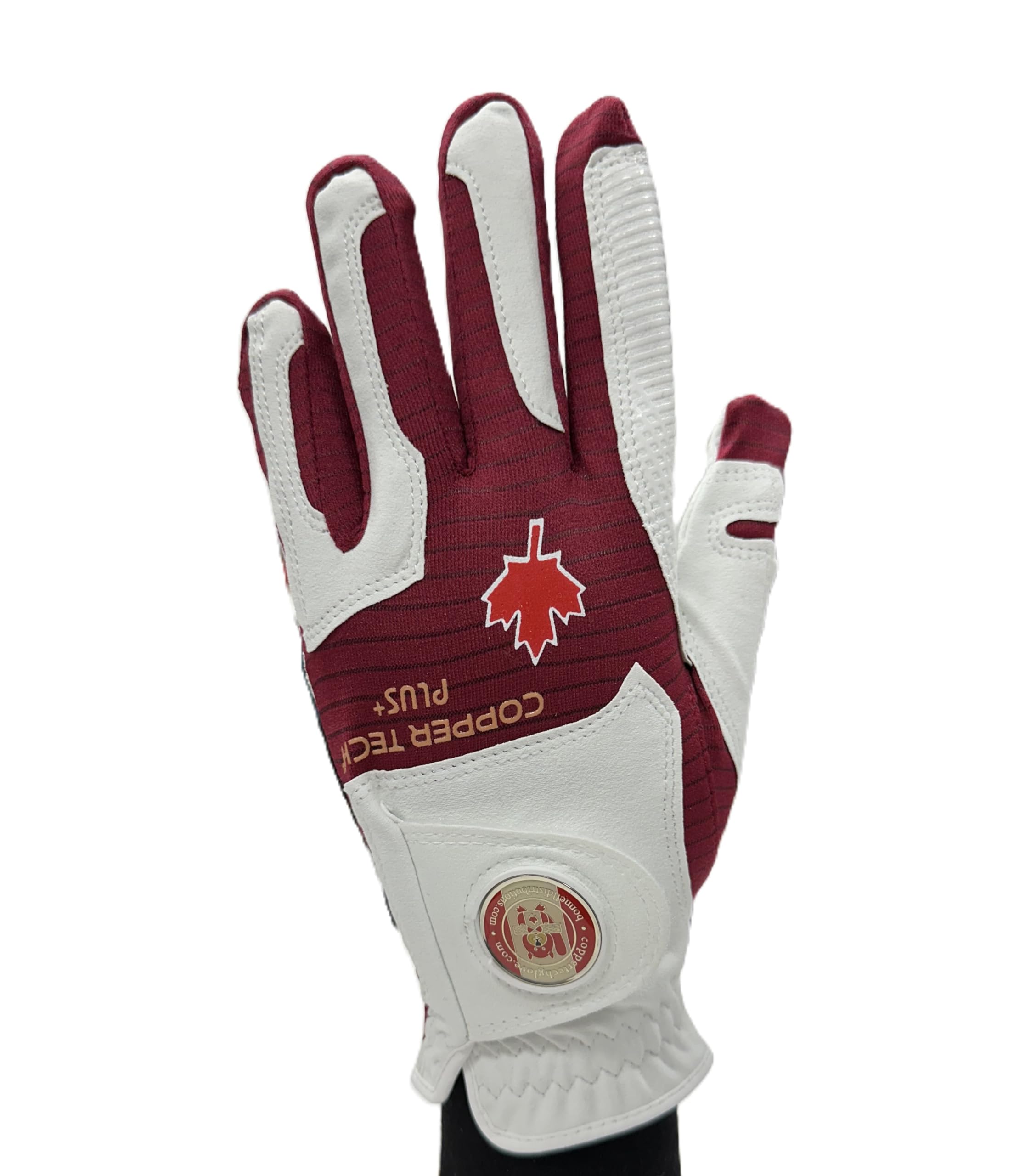 XEIRPRO Copper Tech Men's Golf Gloves Worn on Left Handed for Right Handed Golfer, Patriotic Canada National Flag Pattern w/Ball Marker, Copper Infused Mens Golf Gloves Canada Themed, Medium-Large