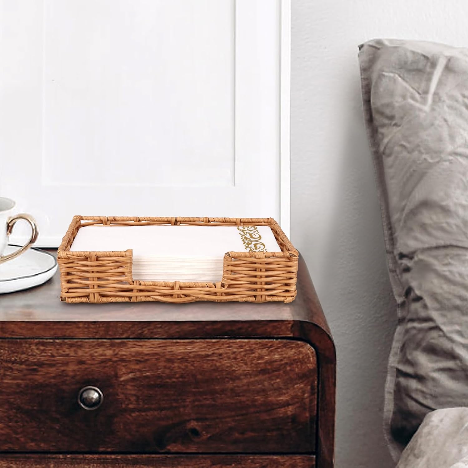 Woven Napkin Holder for Bathroom - Rattan Guest Towel Holder for Dining Table, Kitchen, Cocktail, Decor, Rustic Farmhouse, Bar, Party, Paper - Modern Disposable Hand Towel Holders, 9.1" X 5.2" - Image 6