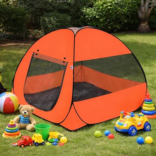 Foldable Play Tent House Big Size for Girl Boys Pop-Up Indoor & Outdoor Play House for Girls Boys| Multi Purpose Tent House with Fun Patterns Easy Setup & Portable (Orange)