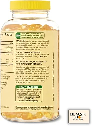 Miniatura 2 de Spring Valley - Geles suaves de aceite de pescado Omega-3, 1000 mg, 180 unidades (paquete de 02) 360 en total + calcomanía Me Gustas (2)
