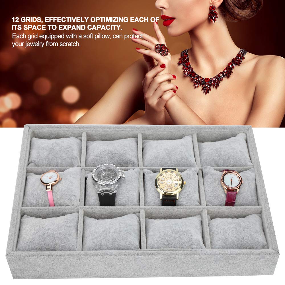 Tissting Bandeja de Reloj, Organizador Elegante de Joyas con 12 Ranuras y Almohadas Removibles, Soporte para Relojes y Pulseras, Caja de Exhibición Compacta para Hogar o Tiendas