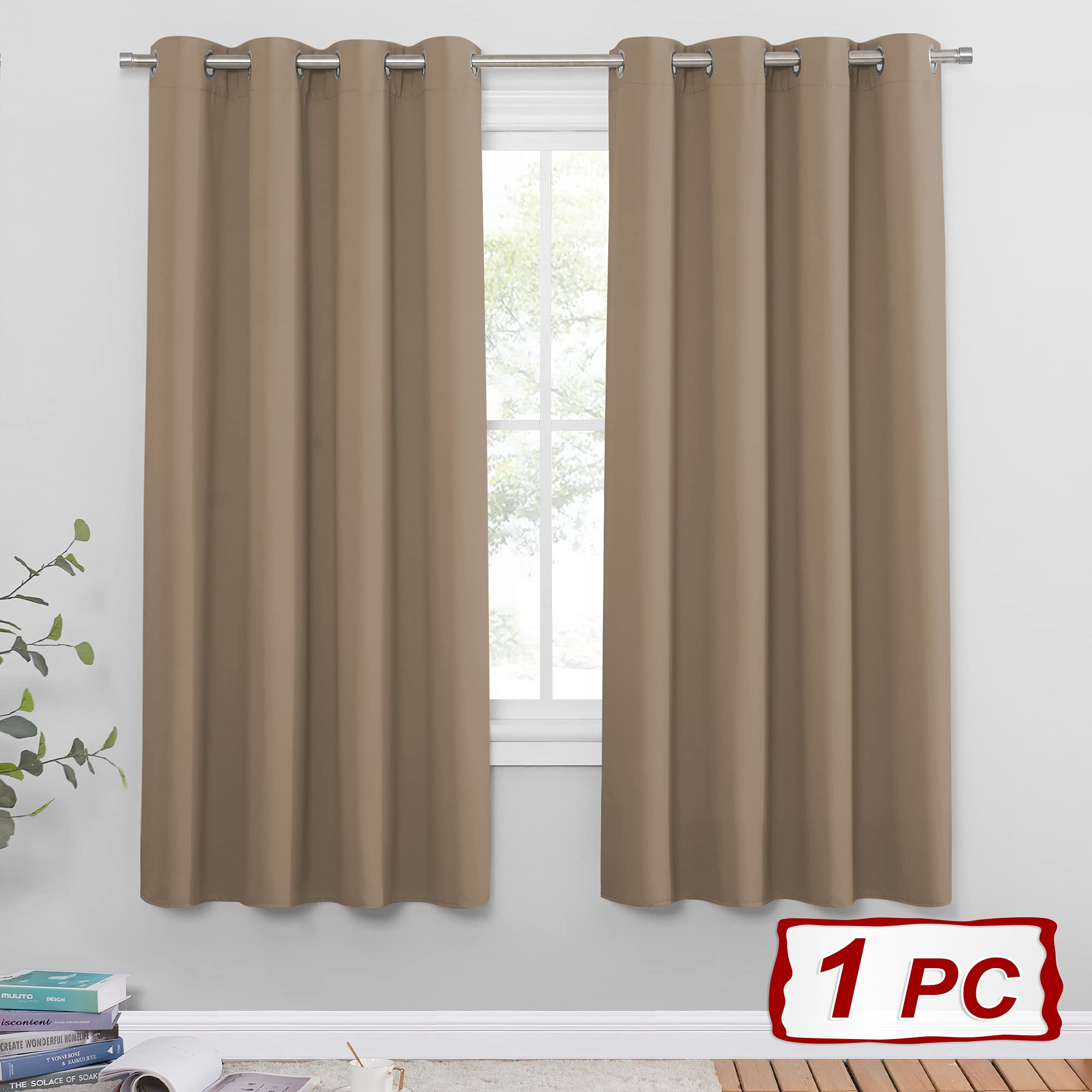 PONY DANCE 1 Pezzo Tenda Oscurante ad Anelli Camera da Letto Curtain per Soggiorno Modern Termiche Isolanti per Interni L 140 x A 180 cm, Moca