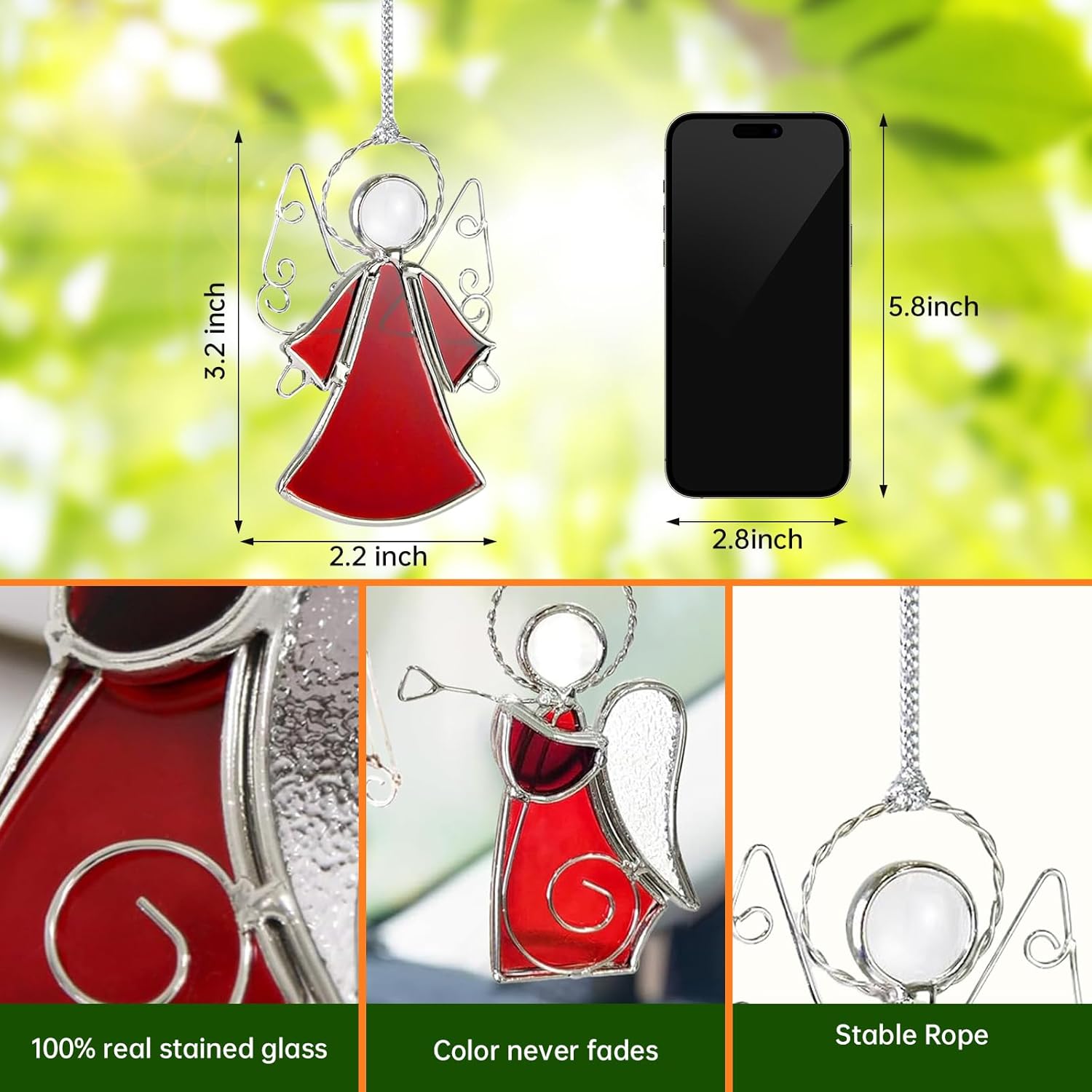 3PCS Handmade Angel Stained-Glass Sun-Catchers for Window Hangings, Stain Glass Angel Suncatchers Ornament Gifts for Women,Christmas Tree Decor Memorial Gifts for Mother's Day Valentine's Day - Image 3