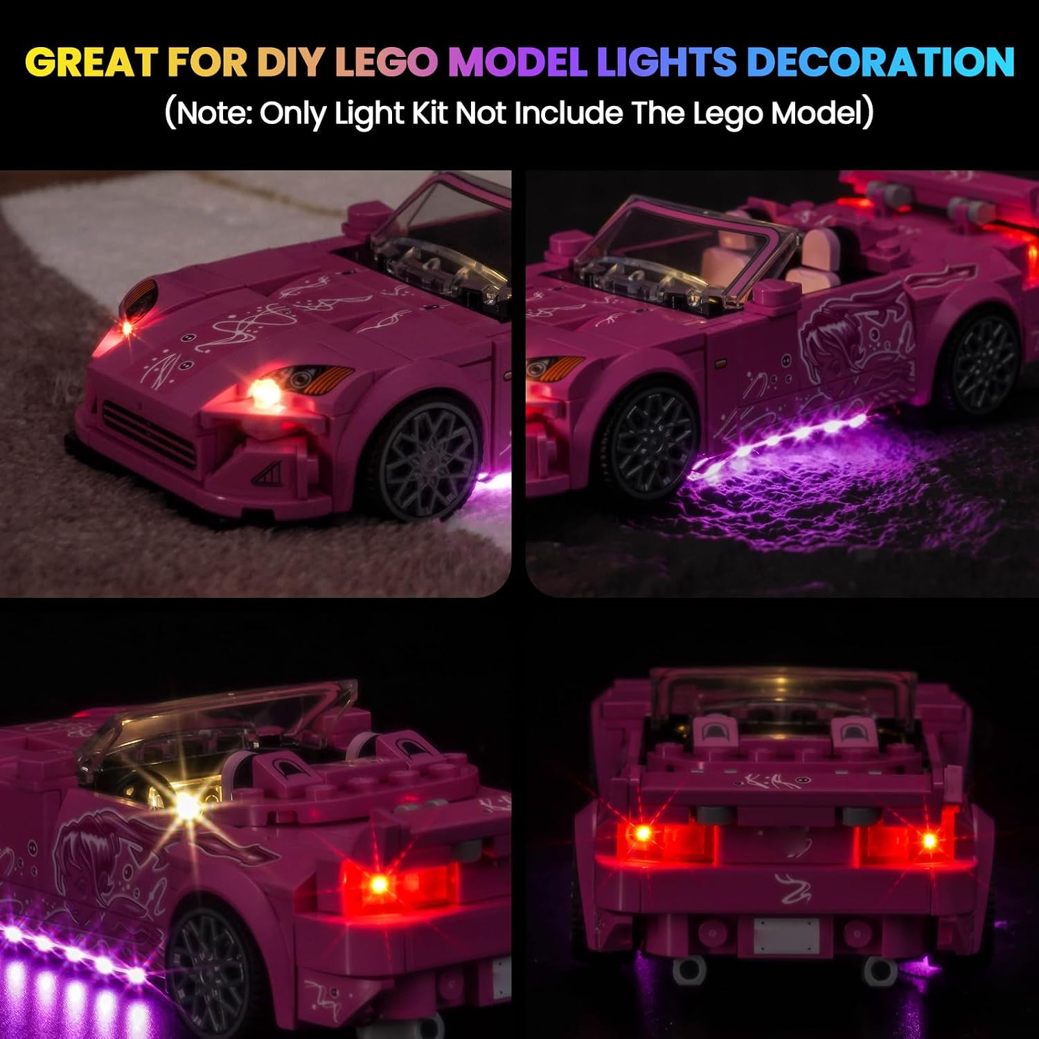 Upgraded Led Light Kit Compatible with Lego Speed Champions 2 Fast 2 Furious Honda S2000 Building Set, Lights Decoration Compatible with Lego 77241 (Model Not Included)