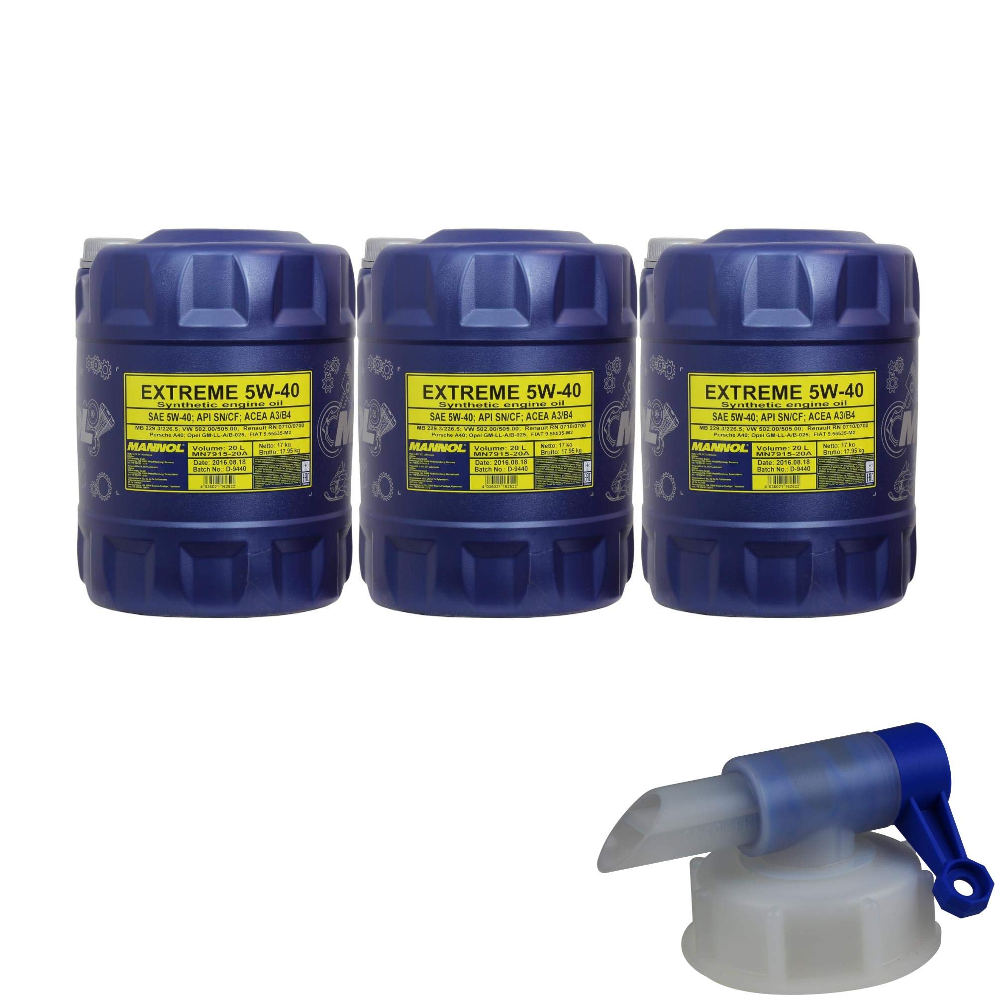 Mannol Extreme MN7915-20 Huile moteur 5W-40 API SN/CF avec robinet 60 l