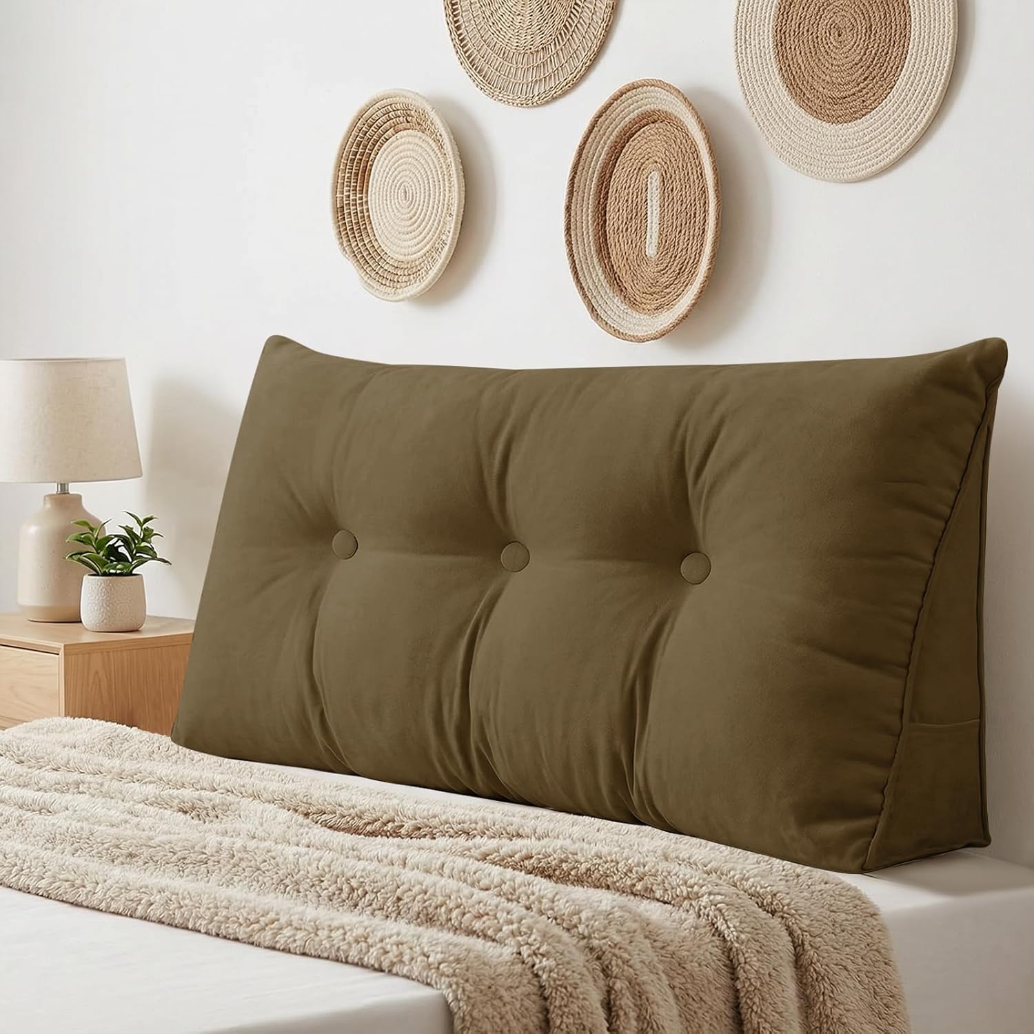 Headboard Pillow Queen, Large Triangular Wedge Headboard Pillow for Reading and Resting, Backrest Positioning Support Pillow with Removable Cover (Beige)