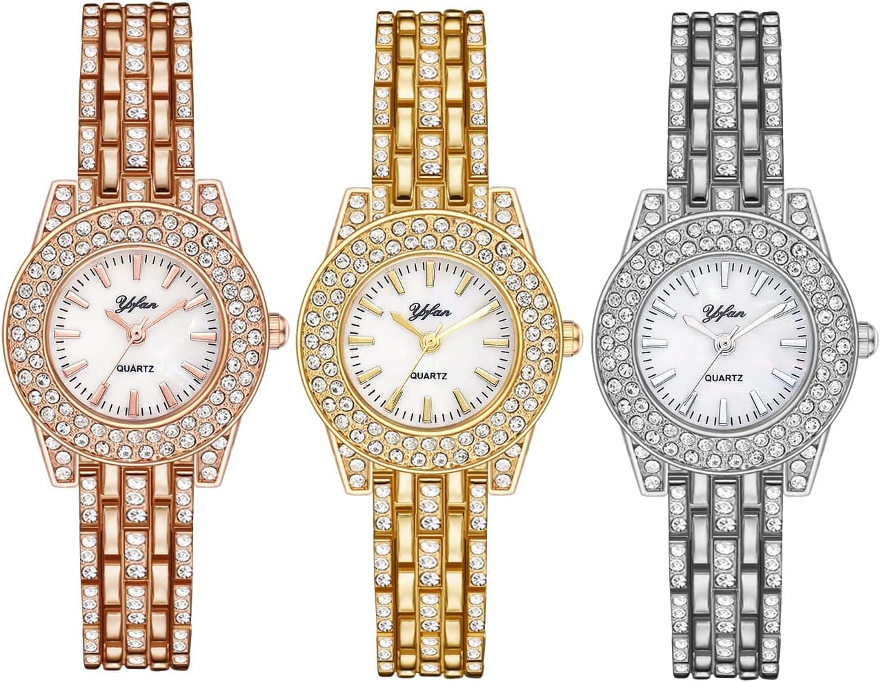CdyBox 3Pack Women Bling Diamond Watch Steel Band Wrist Watch Casual Quartz Watch Wholesale