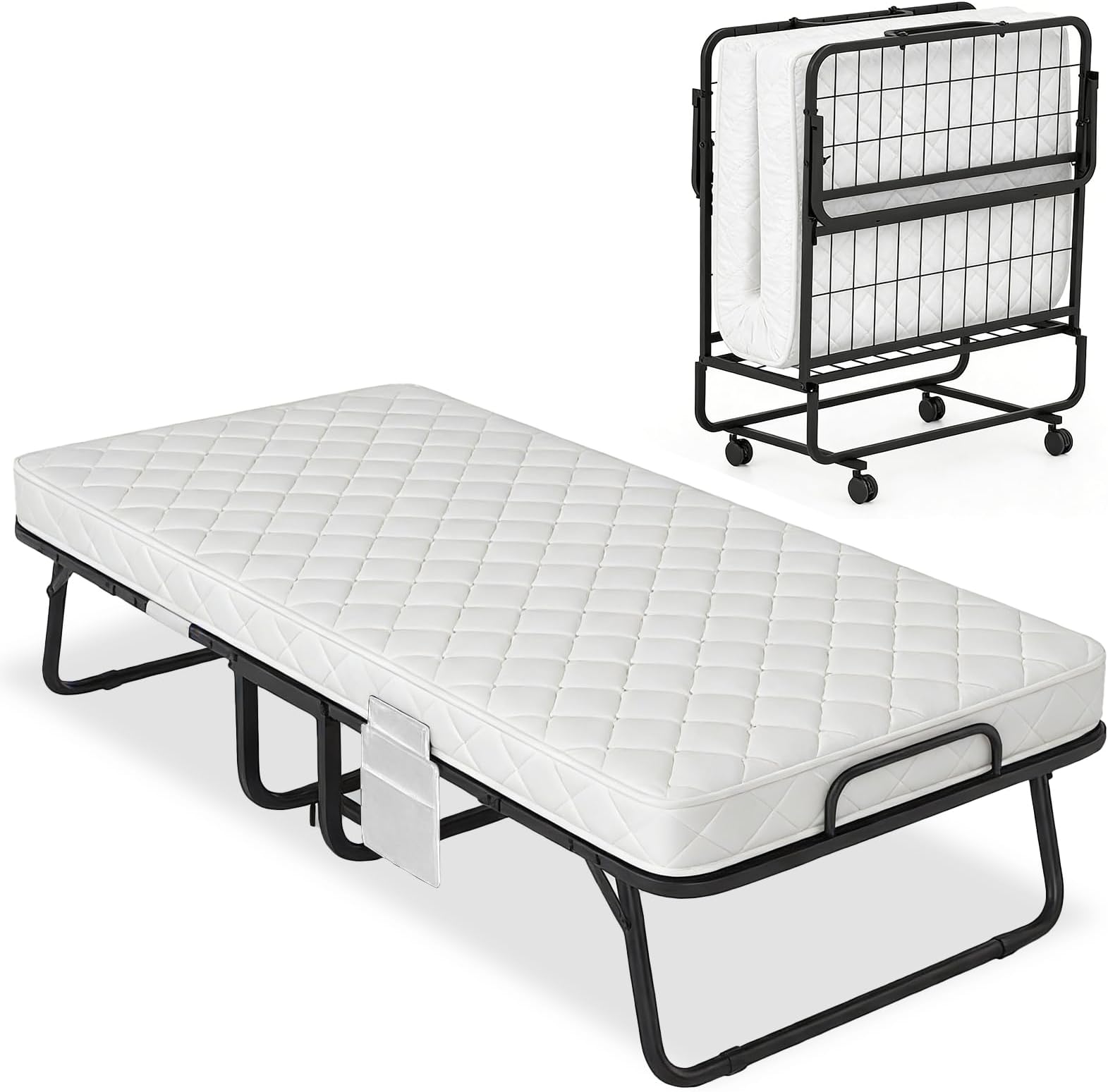 Portable Folding Bed with Memory Foam Mattress, 75” x 31” Rollaway Bed with Metal Frame, Large Foldable Beds for Adults,Rollaway Beds for Home and Office