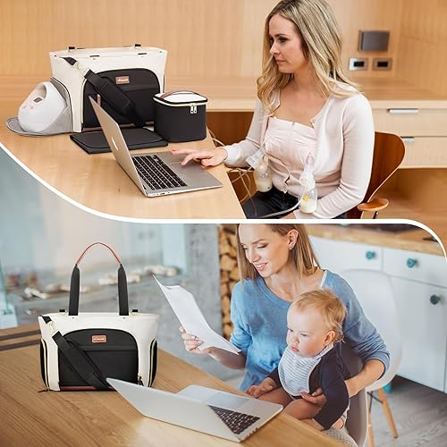 Miniatura 7 de LOVEVOOK Bolsa para extractor de leche, juego de 3 piezas, bolsa de trabajo para mamá que amamanta con bolsillo para laptop de 15 pulgadas, bolsa