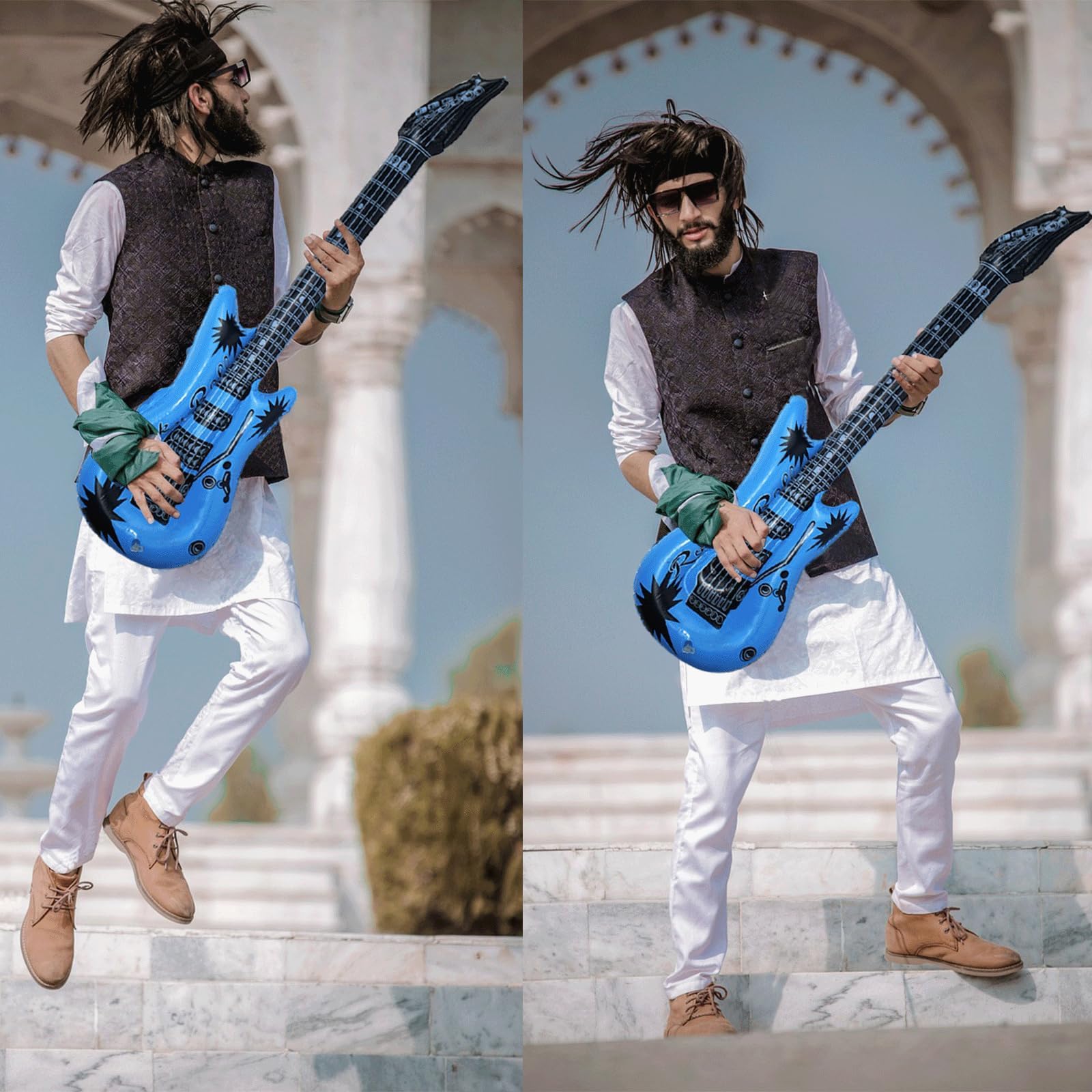 OUTOP PVC Inflatable Guitar Saxophone Microphone Instrument Birthday Music Concert Party Decor Musical Instruments Balloon