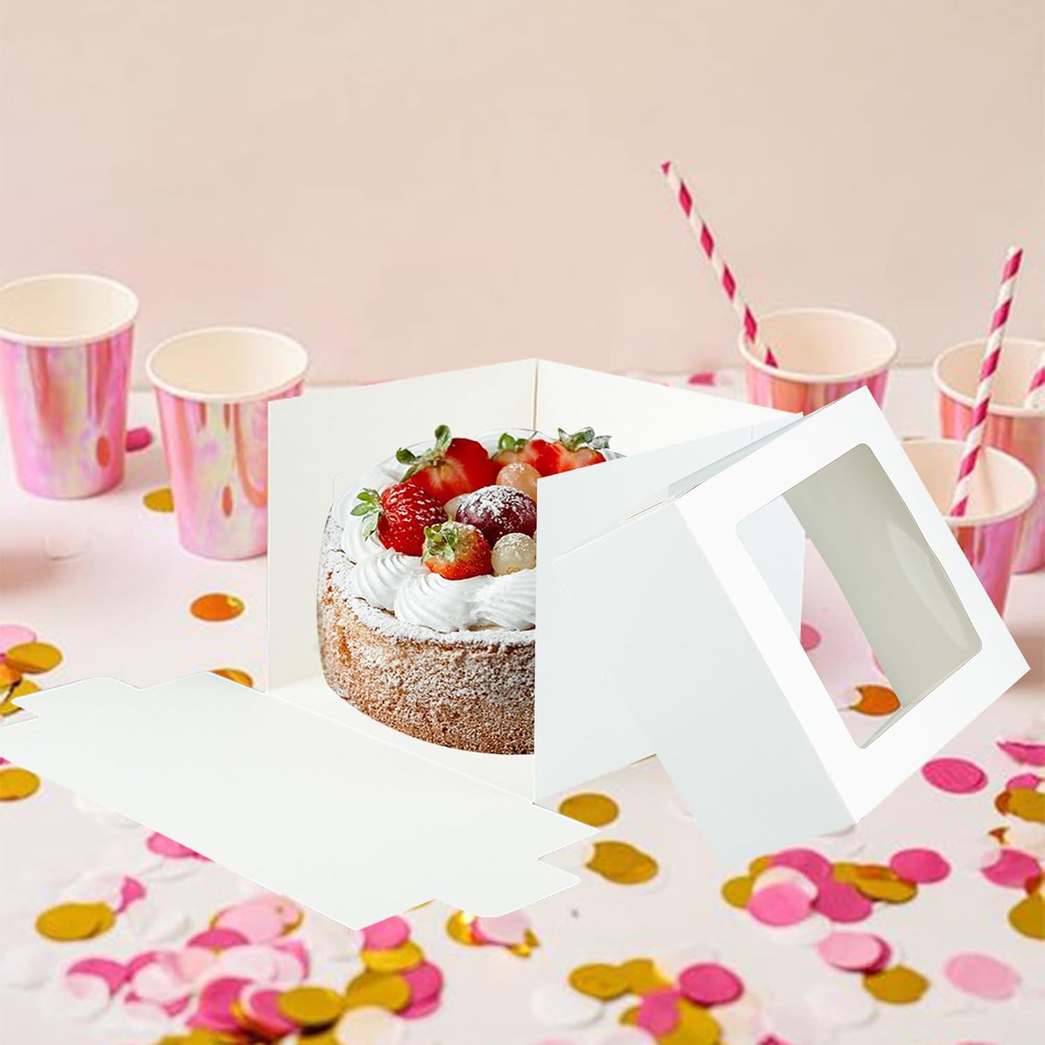 Yeplan 10 Packs Tall Cake Boxes and Cake Boards,10x10x8 inches Bakery Boxes with Window,White Multi-Layer Cake Containers for Birthday,Wedding,Thanksgiving Day