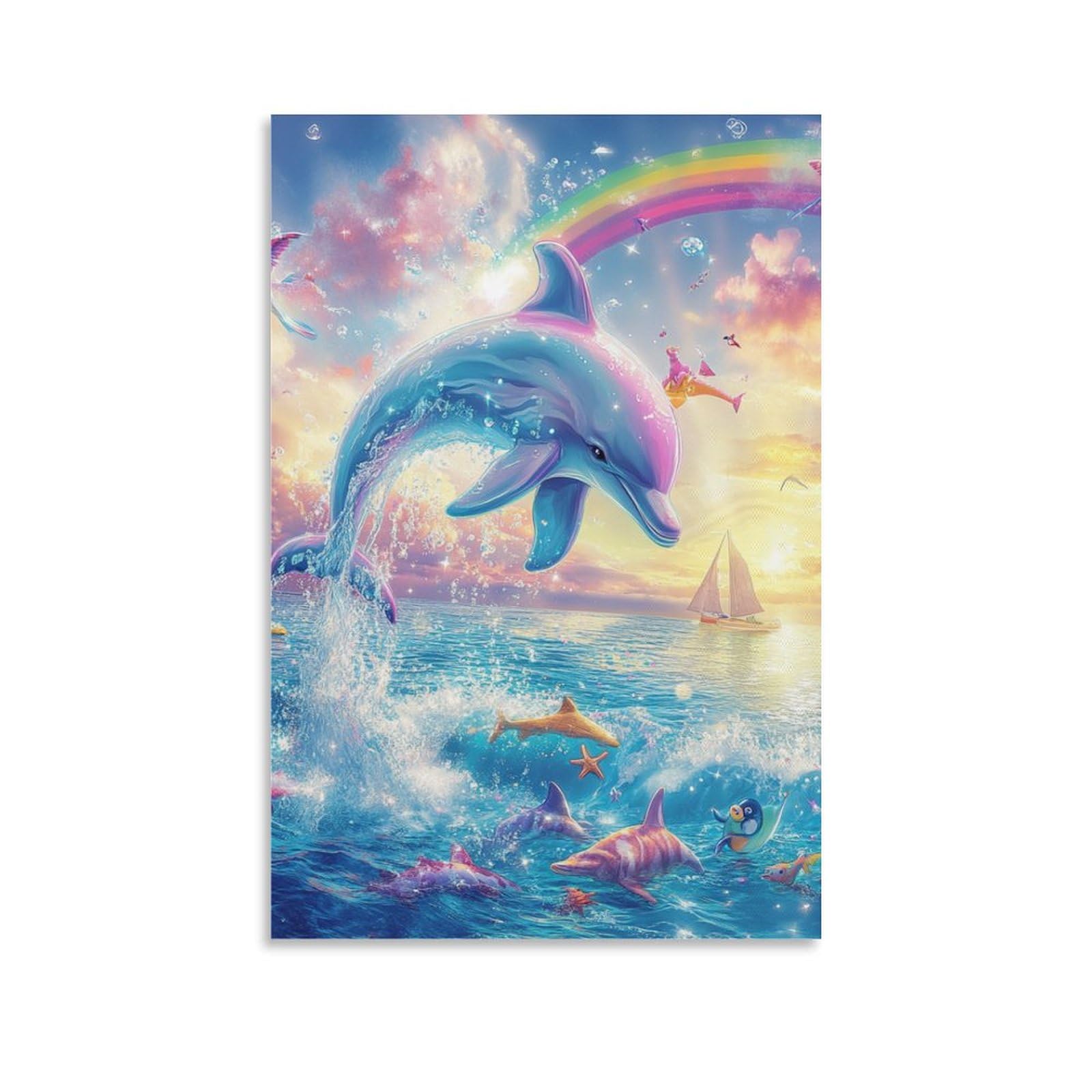 Lienzo de delfín VSFCRQRQ de 50x75cm para transformar la pared vacía del salón en un paisaje marino 6