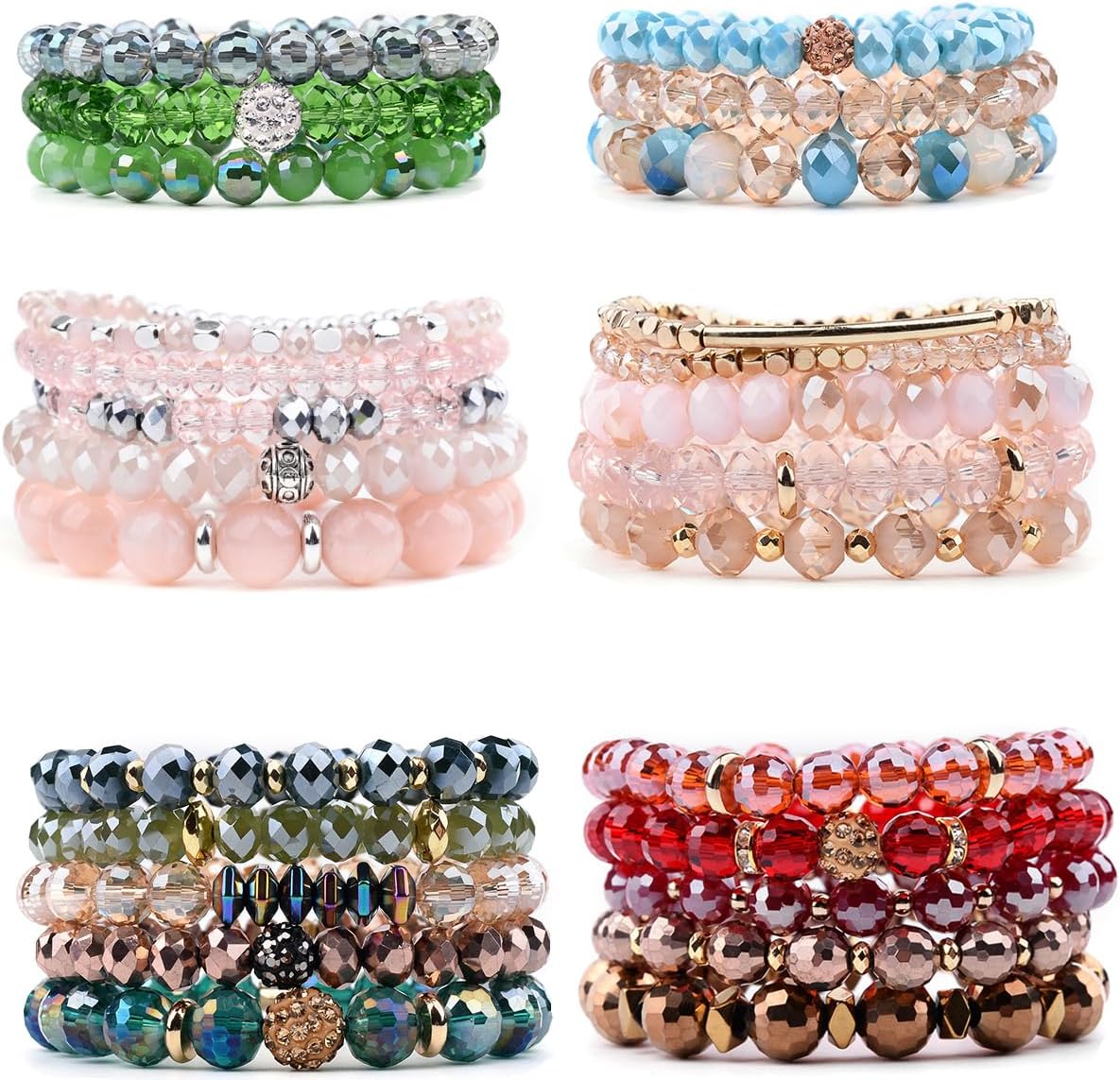 MOZAKA6 Sets Bohemian Stackable Bead Bracelets for Women Stretch Style Stretch Multilayered Boho Bracelet Set