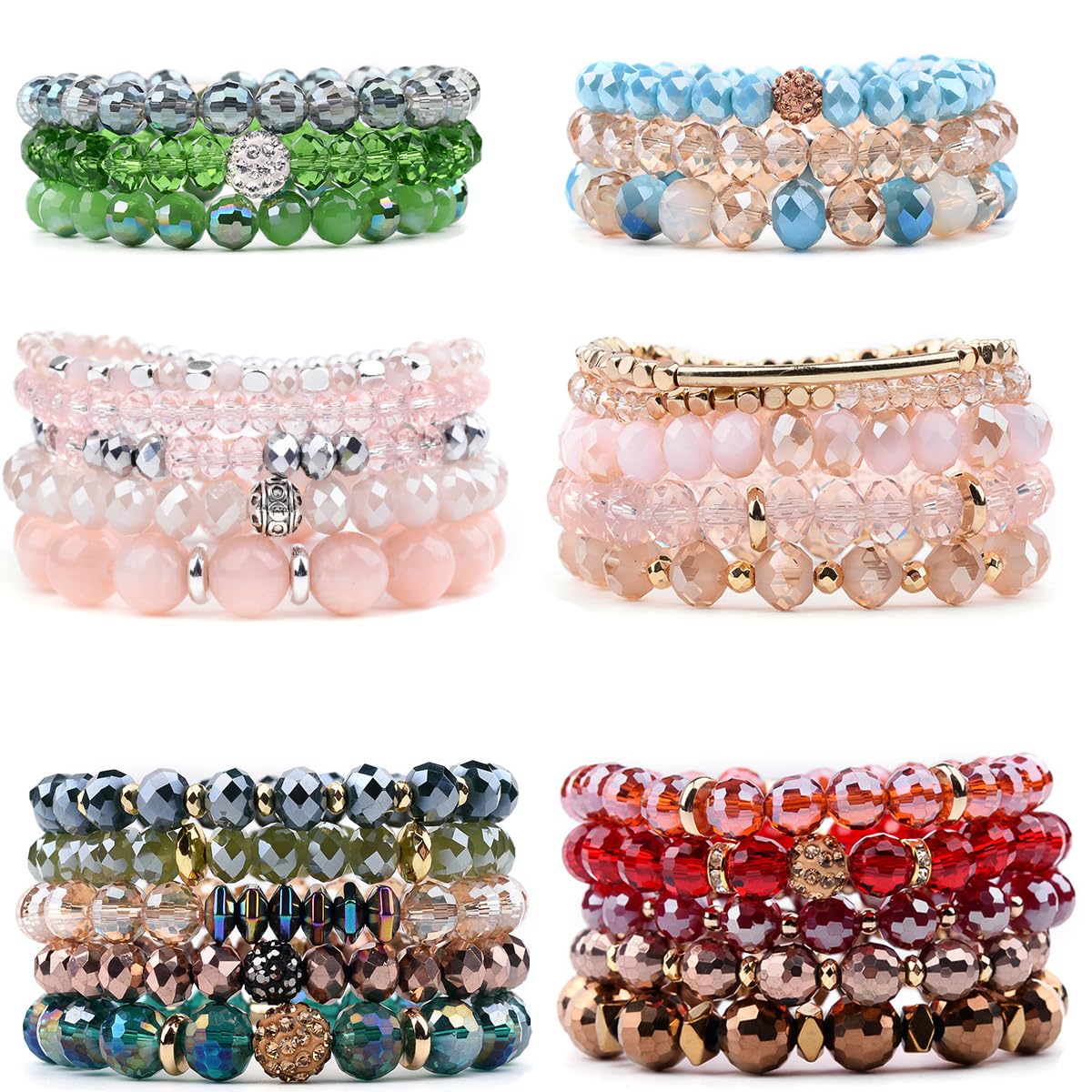 MOZAKA6 Sets Bohemian Stackable Bead Bracelets for Women Stretch Style Stretch Multilayered Boho Bracelet Set