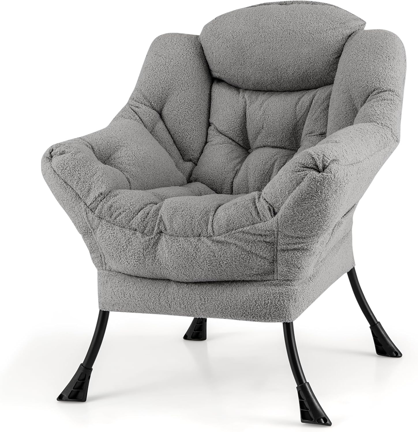 Giantex Set of 2 Lazy Chairs, Modern Sherpa Accent Chair w/Upholstered Single Sofa Chair w/Armrests & Side Pocket, Leisure Reading Lounge Chair for Living Room, Bedroom, Office, Dorm (Gray)