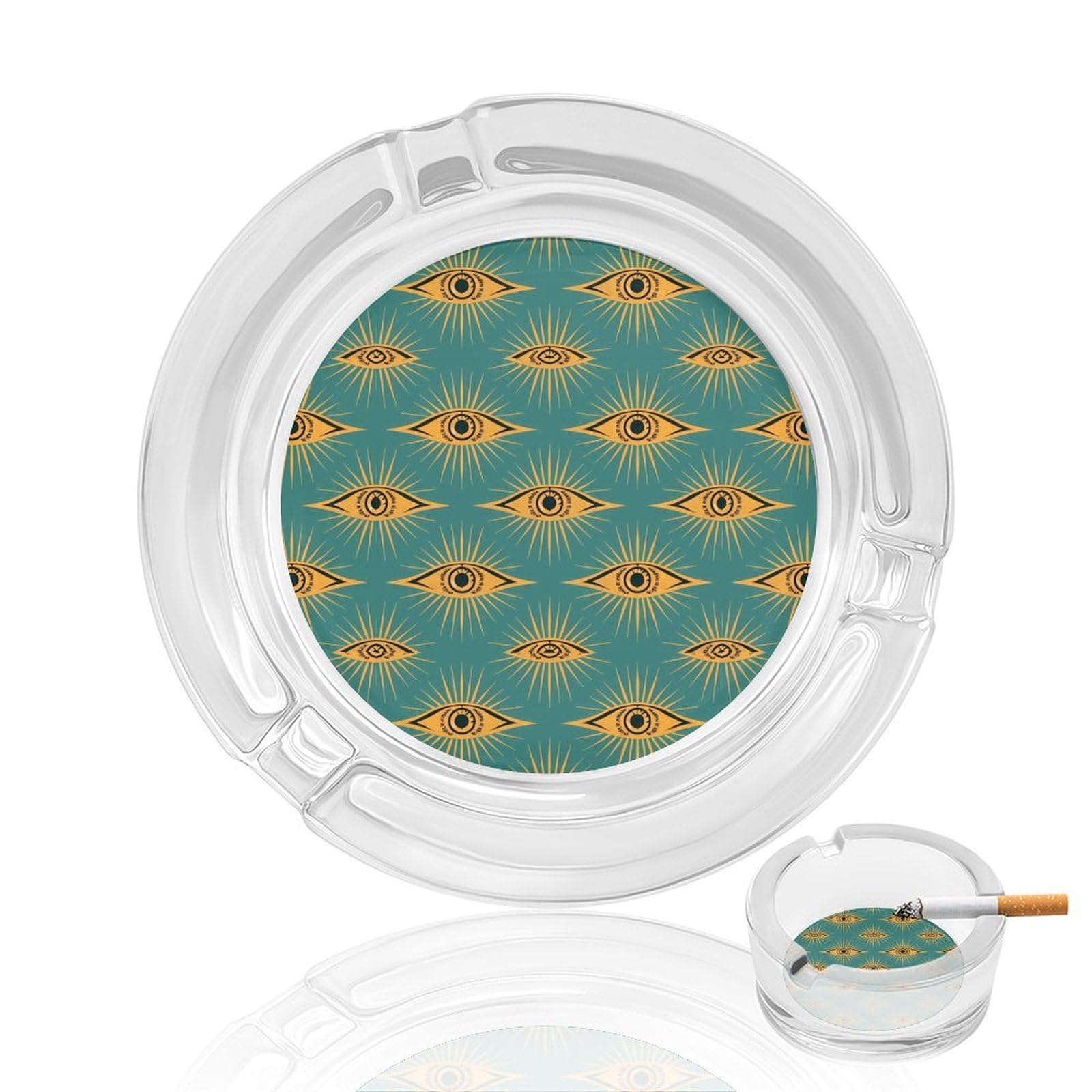 Green Evil Eye Moon Ashtray Portable Round Glass Outdoor Ash Tray for Home Office Garden Pub
