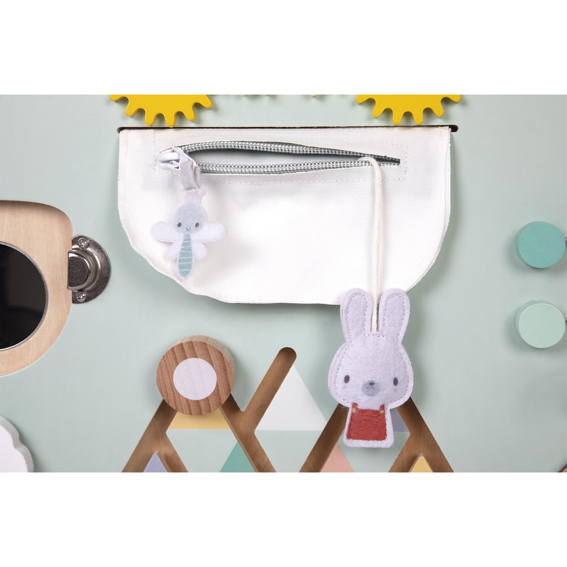 Janod Busy Board Ourson, 20 attività, Grande Tavolo di attività in Legno, Ottime per Lo Sviluppo della motricità fine, la curiosità e la destrezza, Altezza 60 cm, da 18 Mesi, J05162