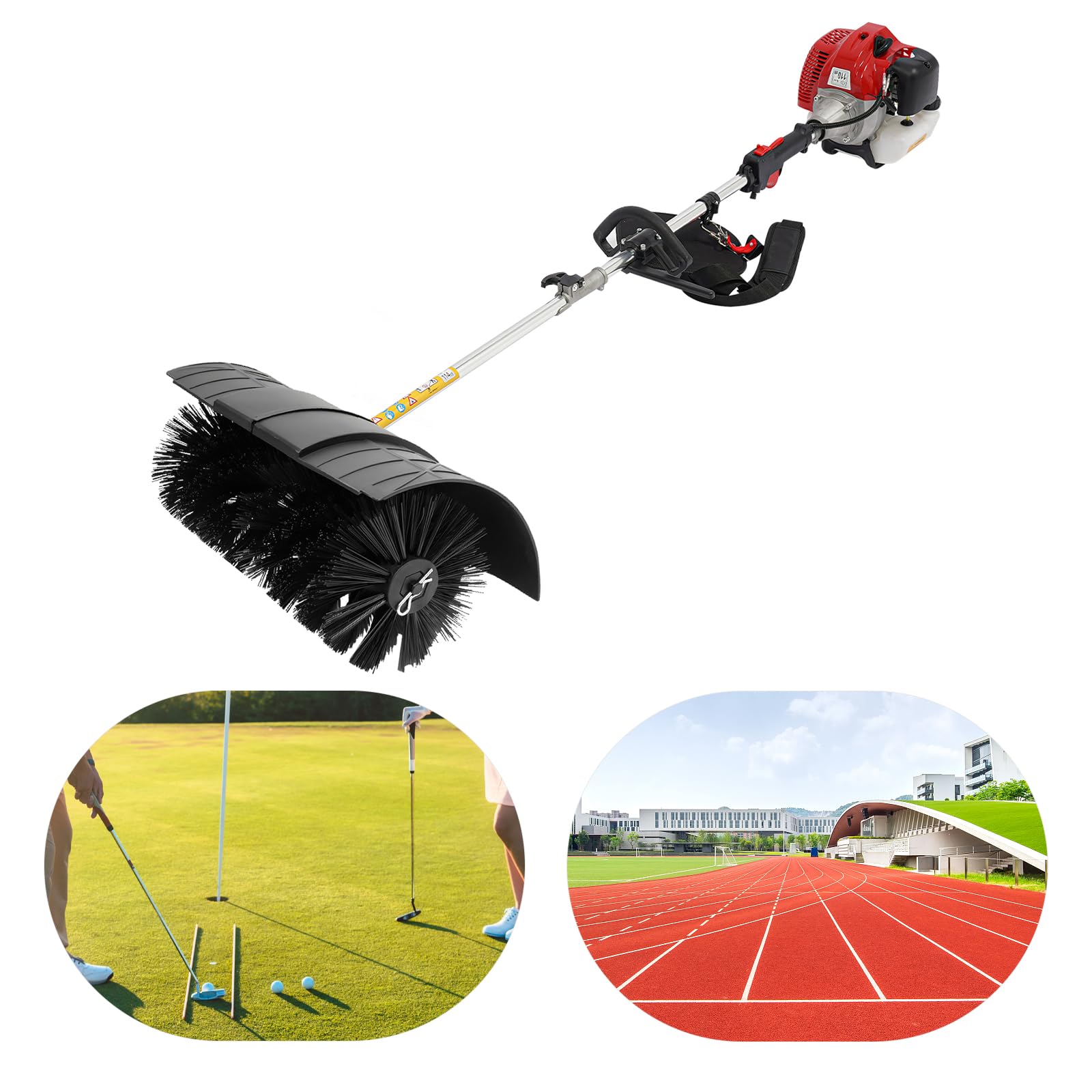 52 cm³ Balayeuse à essence, 2,3 CV Balai à essence professionnel, Balai à moteur portable, Balai extérieur pour gazon artificiel et rues, Balai chasse-neige
