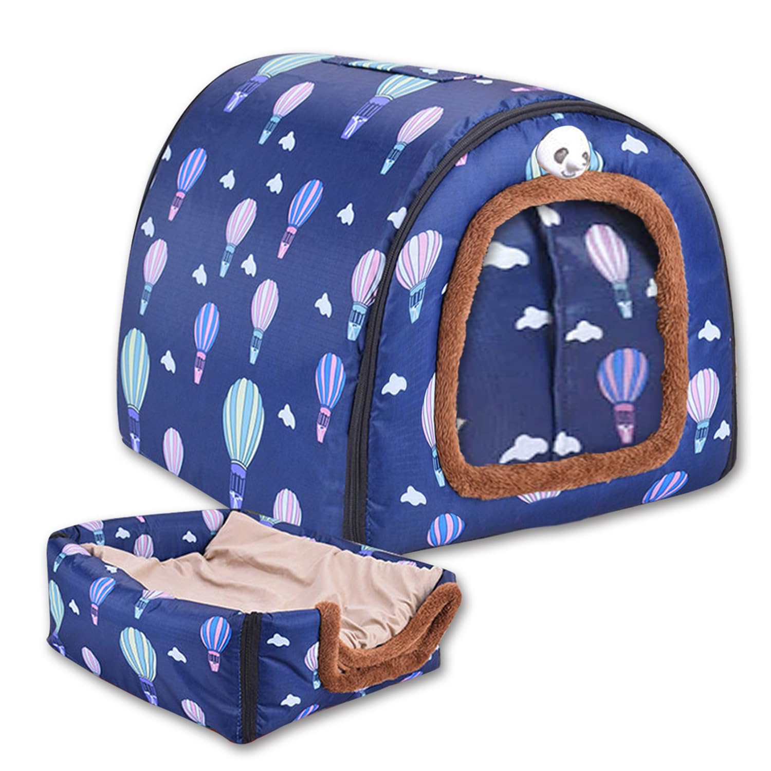 2-IN-1 Large Dog Bed House Waterproof Door Curtain,Calming Pet Cave Washable Warm Kennel Removable Luxury Pet Bed,Anti Anxiety Outdoor Igloo Cat House (I,XL-76 * 56 * 55CM)