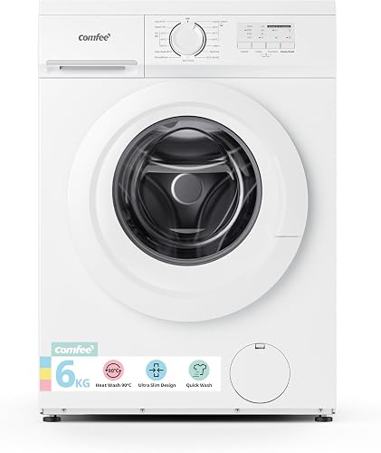 Comfee CFE10EW60/W Freestanding Washing Machine, 13.2 lbs Load, Hot Wash 90 ℃, Ultra Thin 400 mm, Quick Wash, 15 Wash Programs, White