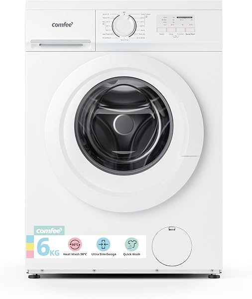 COMFEE' Freestanding Washing Machine,6KG Load,Heat Wash 90℃,Quick Wash,15 Washing Programs,White-CFE10EW60/W - 1