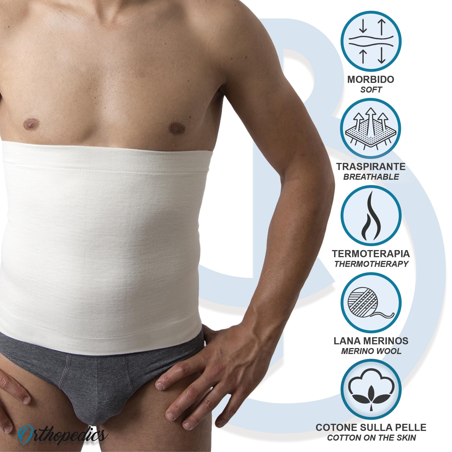 Beman 557 – Merinowoll‑ und Baumwoll‑Bauch‑ und Rückenbandage, elastische wärmende Bauch‑ und Lendenstütze, hypoallergen, H.31 cm (Weiß, 1)