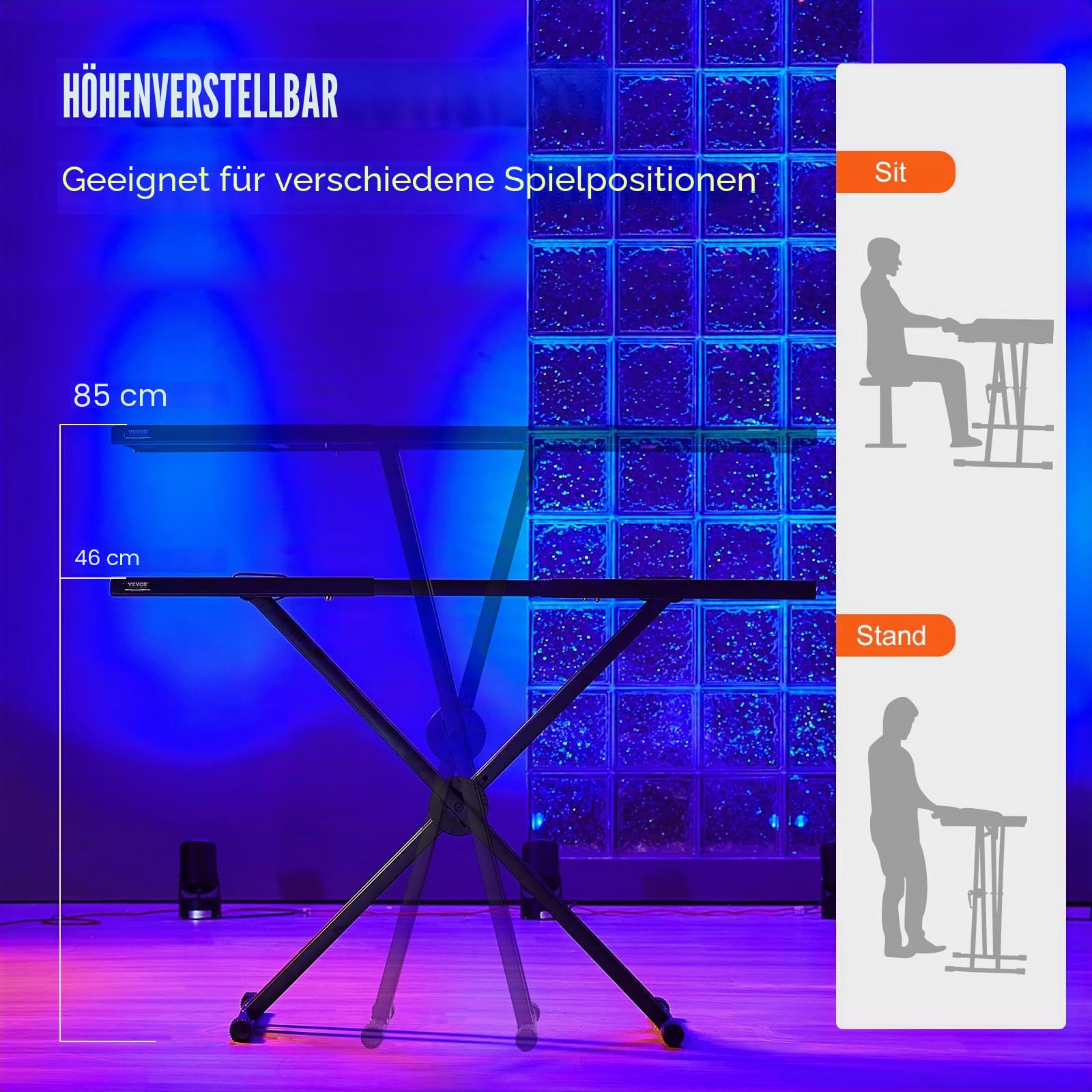 VEVOR DJ-Tischständer, (32"-43") x 18" tragbarer DJ-Laptop- und Controller-Ständer, leichter DJ-Schreibtisch, DJ-Pult, höhenverstellbarer DJ-Ständer, faltbarer Double-X-Keyboardständer und Tischplatte
