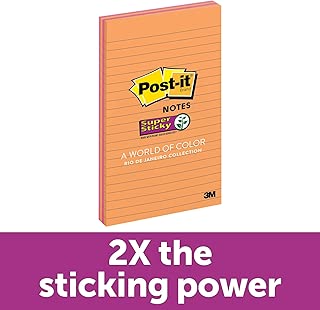 Post-it Super Sticky Notes, 2x Sticking Power, 5 in x 8 in, Rio de Janeiro Collection, Lined, 4 Pads/Pack (5845-SSUC) - coolthings.us