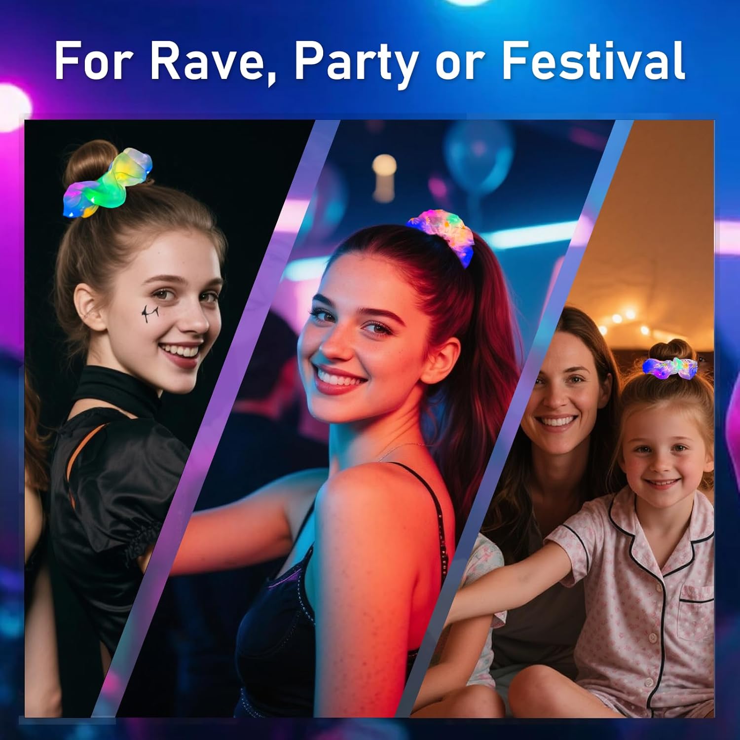 8 PCS Light up Hair Scrunchies, 3 Glow Modes, Hair Accessories for Women & Girl, Glow in the Dark Party Supply for Birthday Festival Rave Concert - Image 5