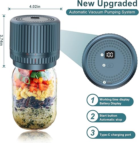 Miniatura 6 de M12 - Sellador al vacío eléctrico para tarros Mason de parada automática - Sellador al vacío de tarros inteligentes actualizado 2025 para tarros
