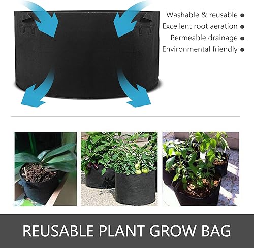 Miniatura 3 de VEVOR Bolsa de cultivo de plantas, paquete de 5 bolsas de cultivo de plantas de 400 galones, macetas de tela de aireación con asas, bolsa de cultivo
