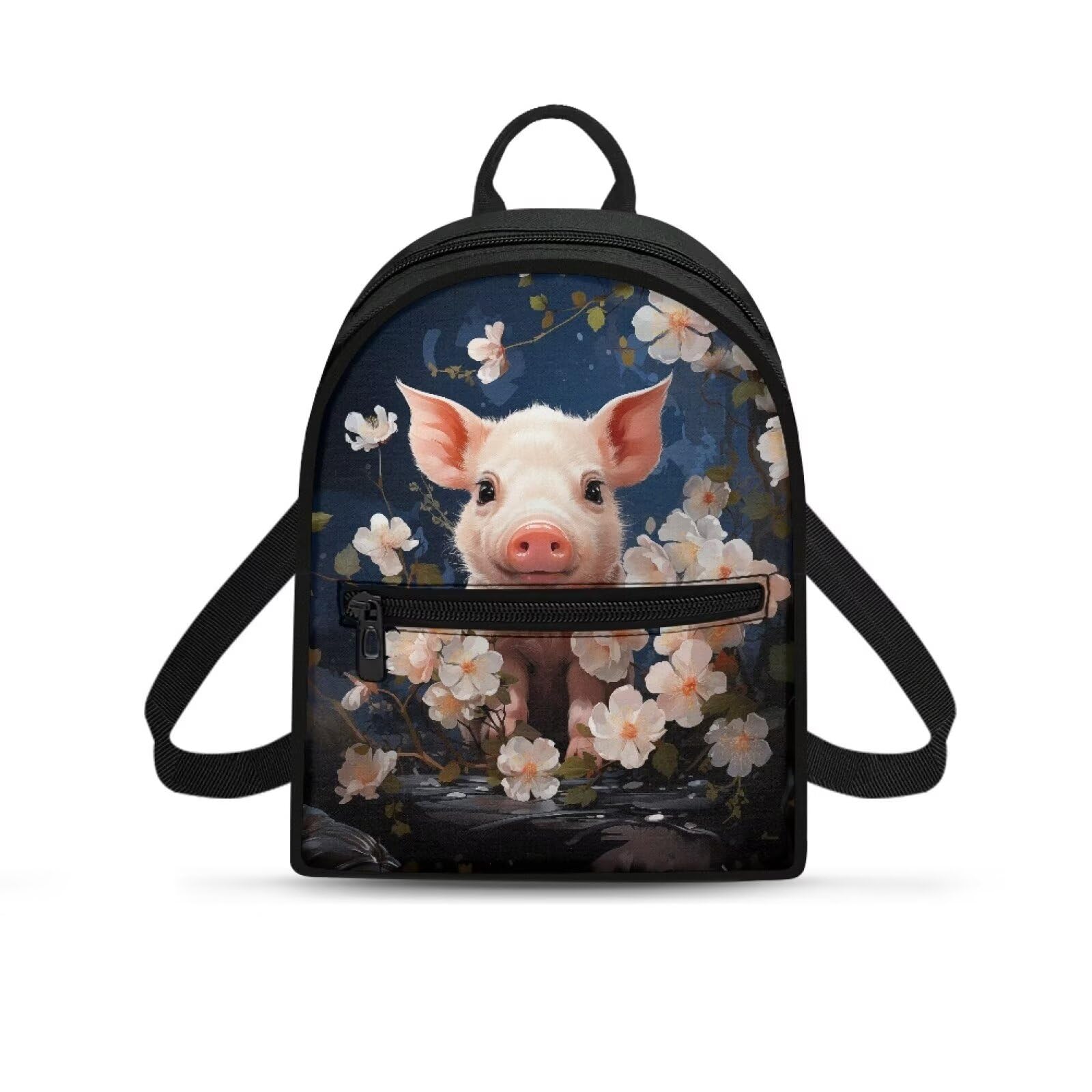 TSOVTHRID Pig Flower Travel Backpack for Women Casual Shoulder Bag Purse Backpack for Women Small Womens Purses and Handbags with Adjustable Shoulder