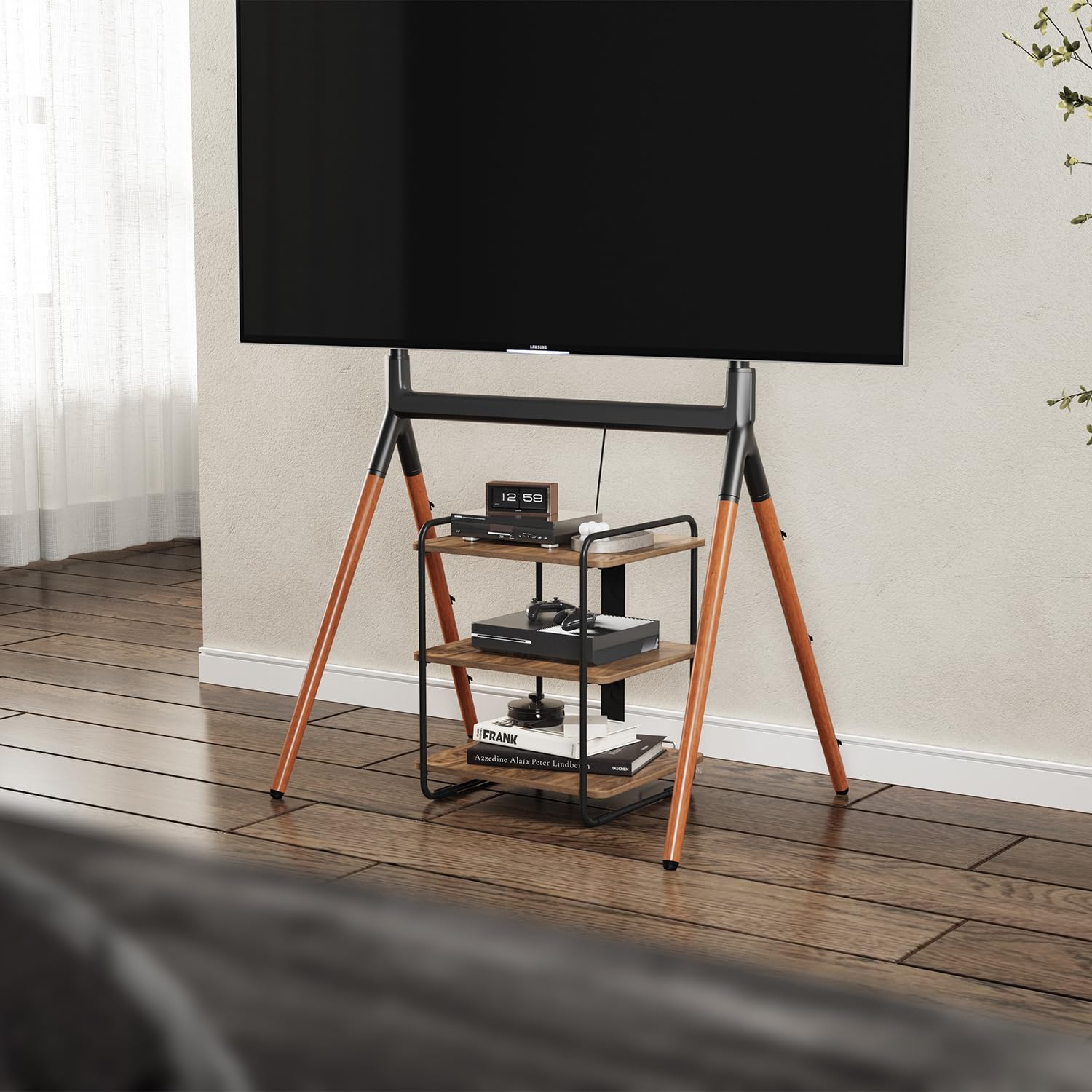 Maclean MC-978 Stilvolles Regal mit 3 Ebenen, Aufbewahrungsregal, Lagerregal, Max. Belastung 90kg, 454x400x496mm, Kabelmanagment, Ideal für Wohnzimmer