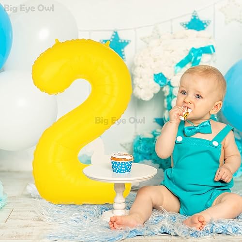 Miniatura 6 de Globos grandes amarillos de aluminio con el número 2 de 40 pulgadas, helio, globo grande de tereftalato de polietileno para decoración de fiesta de