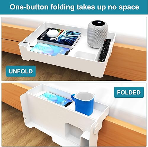 Miniatura 4 de JUMEIHUI Estante de noche plegable para cama dormitorio universitario, estante de litera para litera superior, organizador de estante de cama con