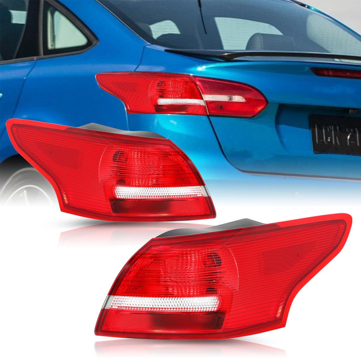 OEM Tail Light Assembly Replacement 2015-2018 Ford Focus Rear Outer Tail Lamp (Driver & Passenger Side)