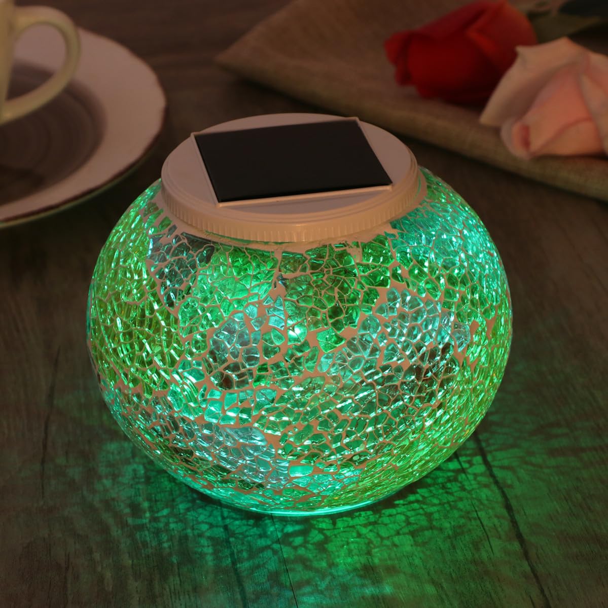 Cabilock Lampada Solare da Tavolo in Vetro Mosaico a Colori per Esterno