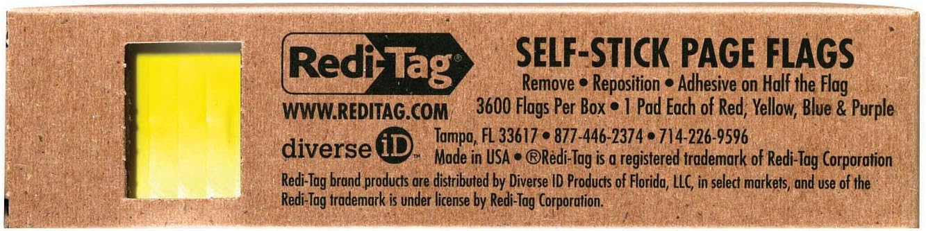 Redi-Tag 20205 Removable Page Flags, Four Assorted Colors, 900 per Color (Pack of 3600)