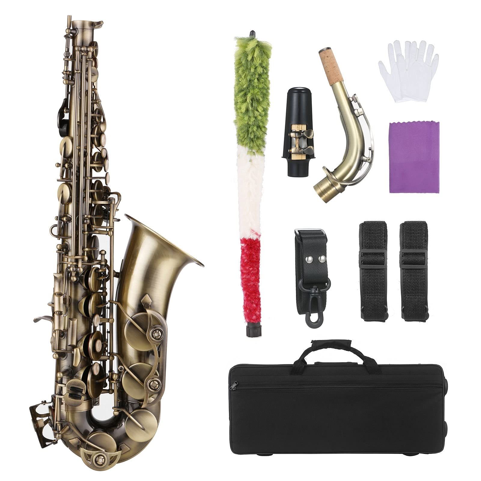 Sax Principianti Kit E- Flat saxofono Alto Sassofono in Ottone Laccato Oro Sax Woodwind Musica Strumenti Musicali Cassa Cinghie per Scollo con Cappotto Sassofono Alto Strumento a fiato