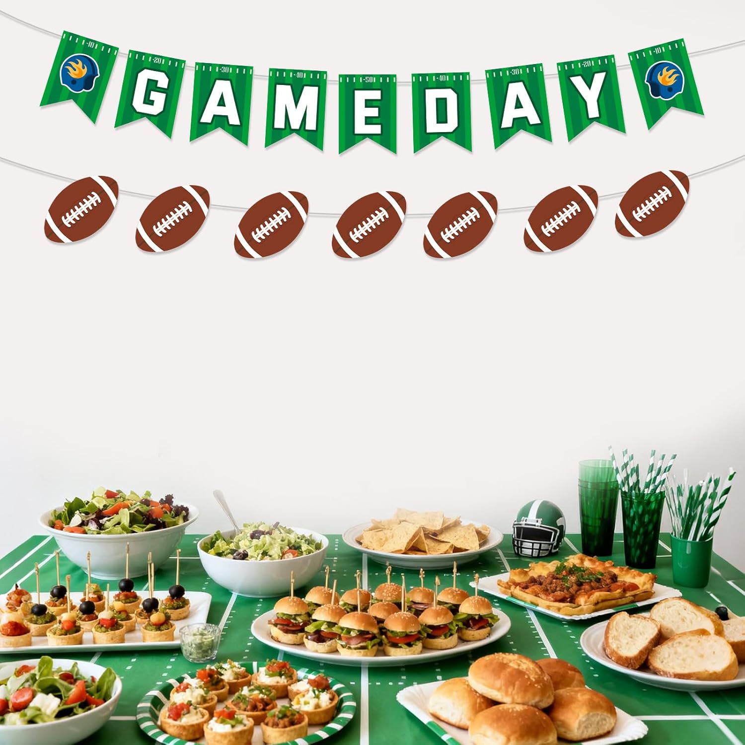 Pre-Strung Football Party Banner, Gameday Bunting Banner Sports Themed Birthday Decorations Ready to Hang Party Supplies for Kids Adults - Image 5
