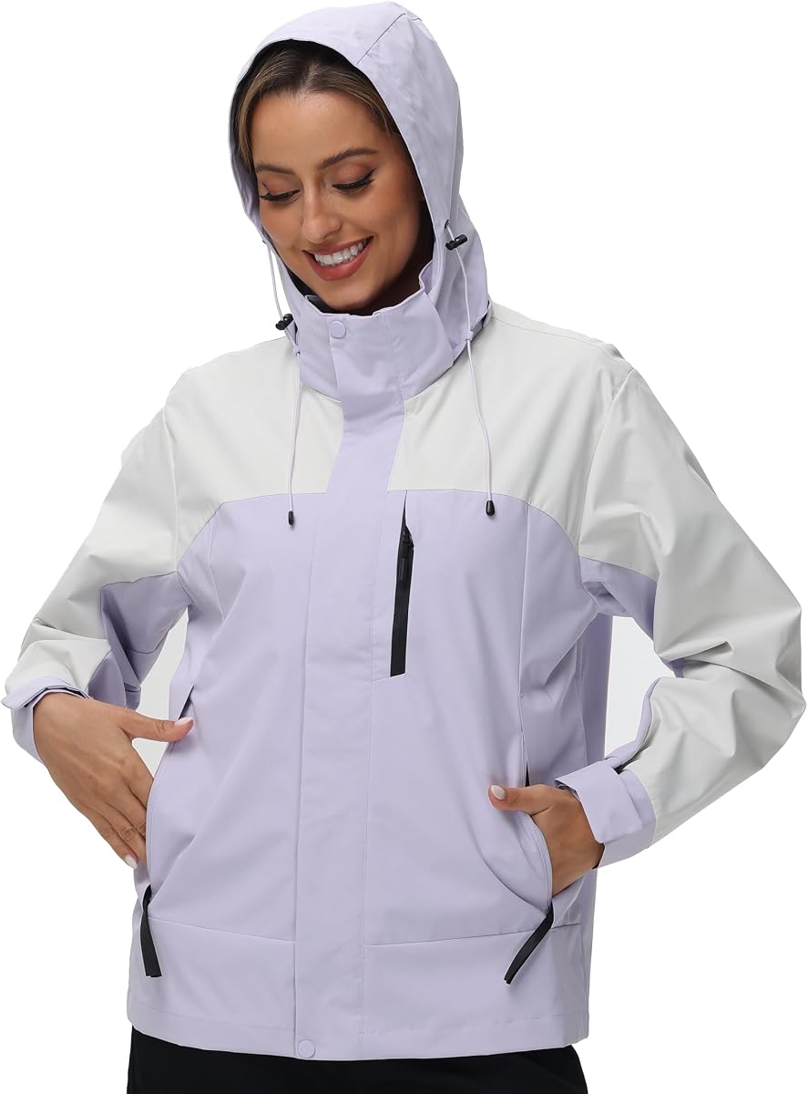 romansong 10000mm H2O Waterproof Rain Jacket Windproof Soft Shell Raincoat Windbreaker with Removable Hood