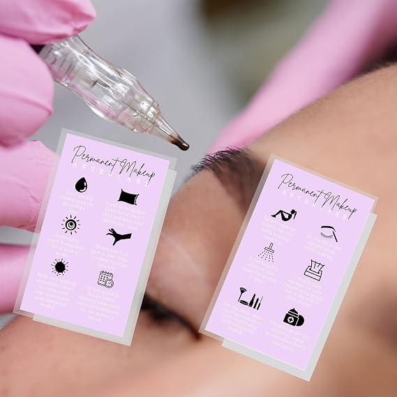 Permanent Makeup Aftercare Instructions Card | 50 Pack | 2x3.5 inches Business Card Size | PMU Lavender Purple Card Design