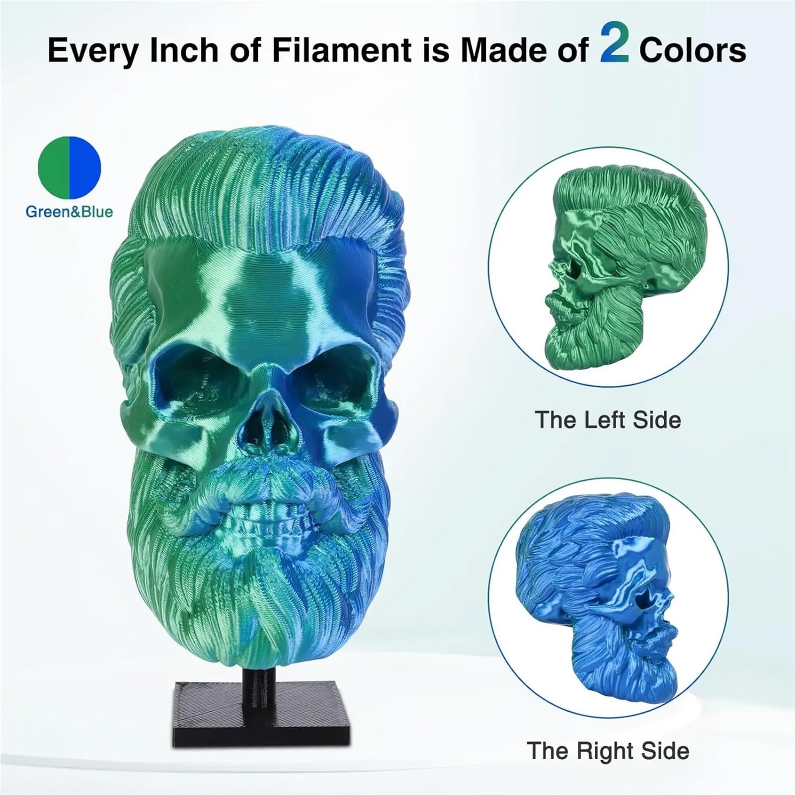Filament pour Imprimante 3D Filament d'imprimante 3D multicolore, impression brillante en soie PLA double/tricolore de 1.75mm, 250g(0,55lbs), convient à la plupart des FDM(Blue Yellow)