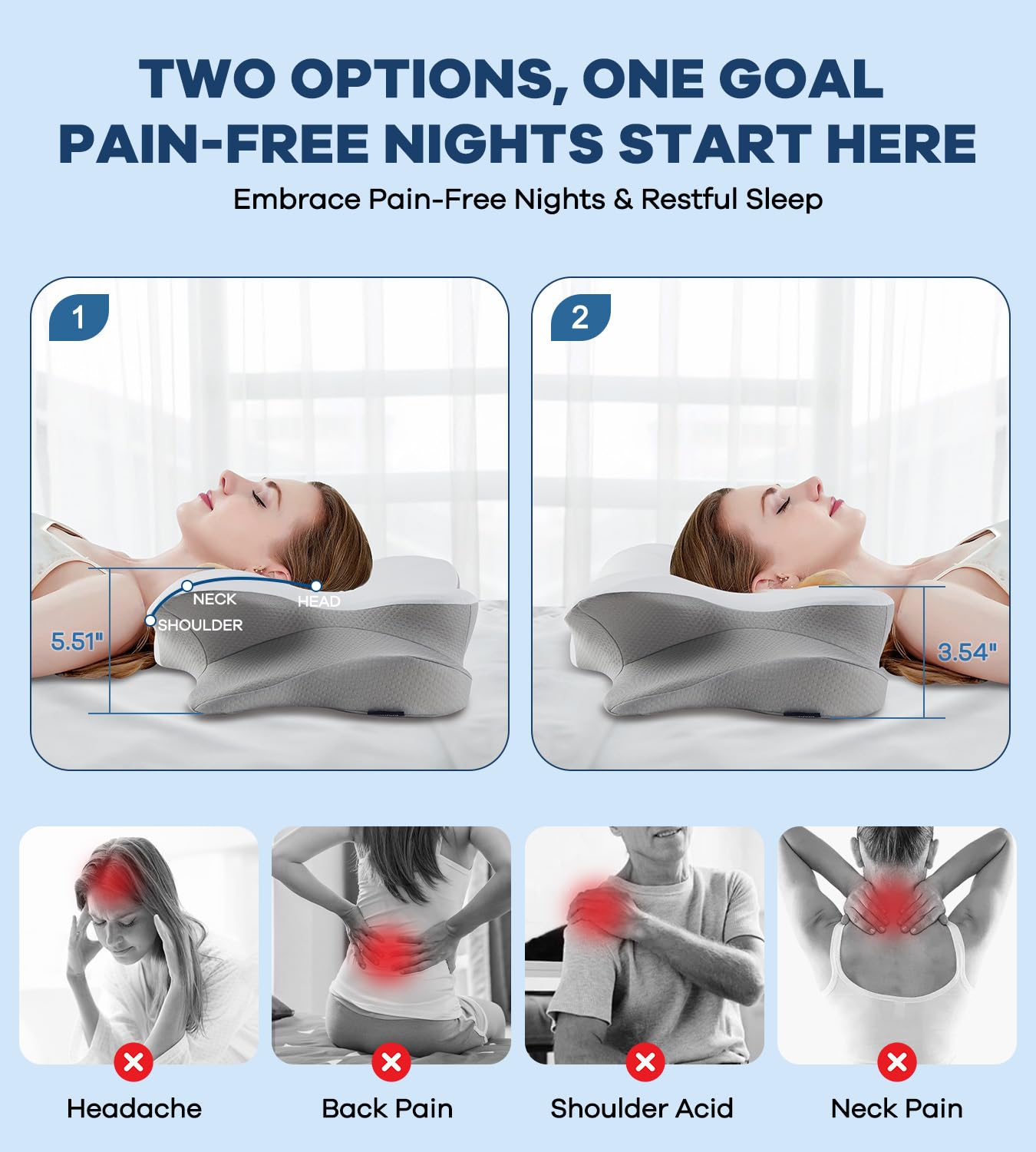 Queen Ergonomic Memory Foam Contour Cervical Neck Pillow X8628
