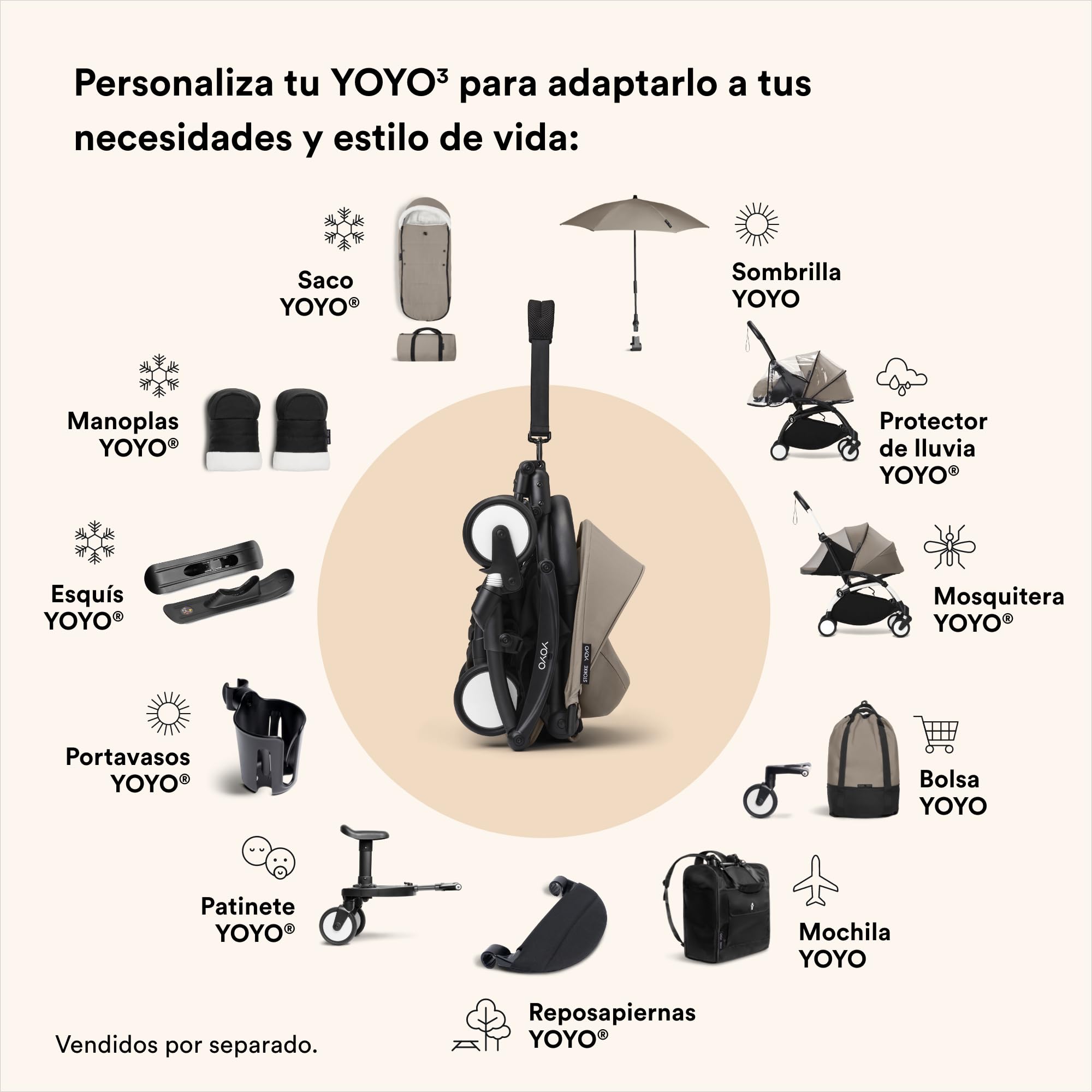 Pack para Recién Nacido 0+ Stokke YOYO, Topo - Incluye colchón, dosel extensible y arnés de cinco puntos - Requiere chasis YOYO (se vende por separado)