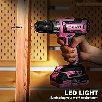 Vista 6 de Deko Pro - Juego de taladro inalámbrico 20 V MAX con batería de litio - Taladro eléctrico con 2 velocidades, 18+1 configuraciones de torque, Rosa