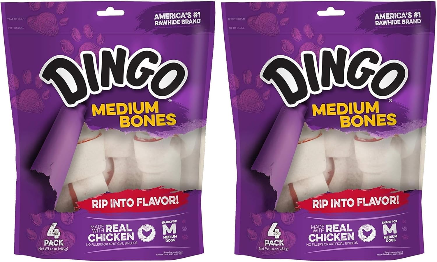 Dingo Premium Medium Bones, Rawhide for Dogs, Made with Real Chicken (Pack of 2)