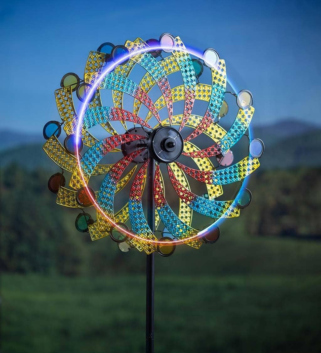 Plow & Hearth Solar Carnival Metal Wind Spinner, Lighted